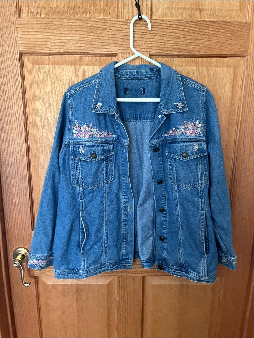 Embroidered Blue Denim Jacket - Women